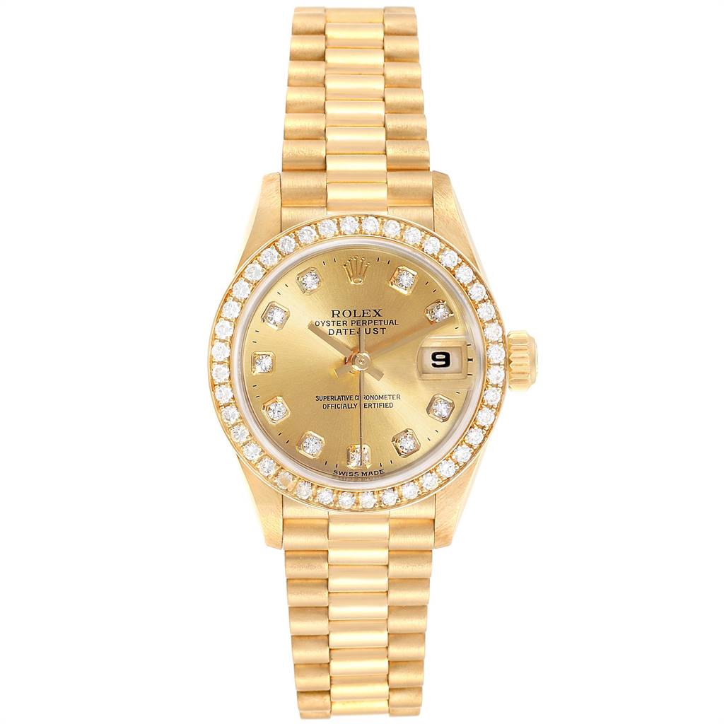 Rolex President Datejust 26 Yellow Gold Diamond Ladies Watch 69138 ...