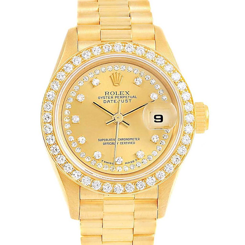 Rolex President Ladies 18k Yellow Gold String Diamond Watch 69138 ...
