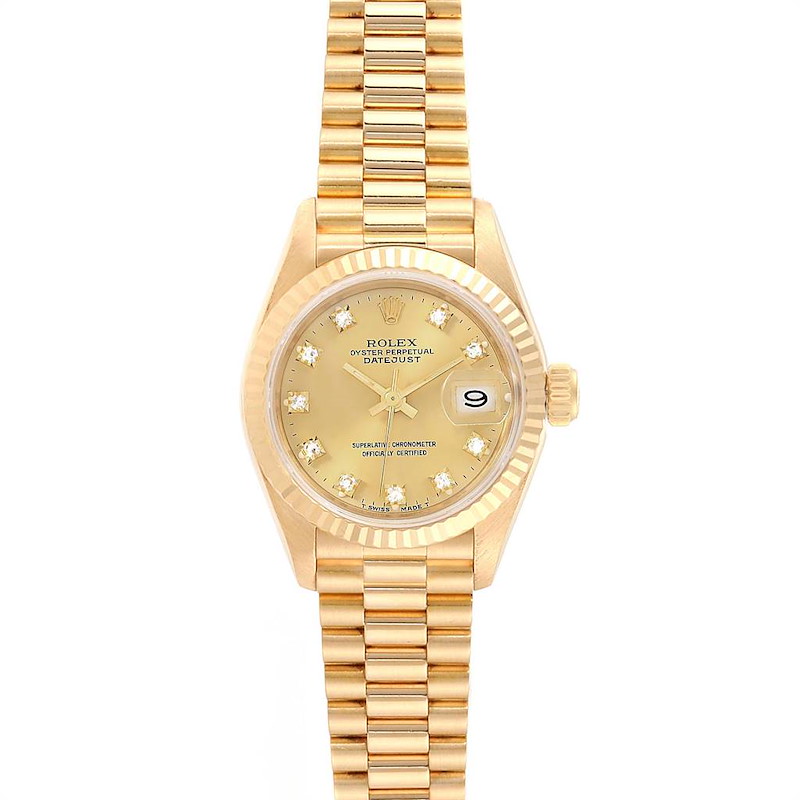 Rolex President Datejust 26 Diamond Dial Yellow Gold Ladies Watch 69178 SwissWatchExpo