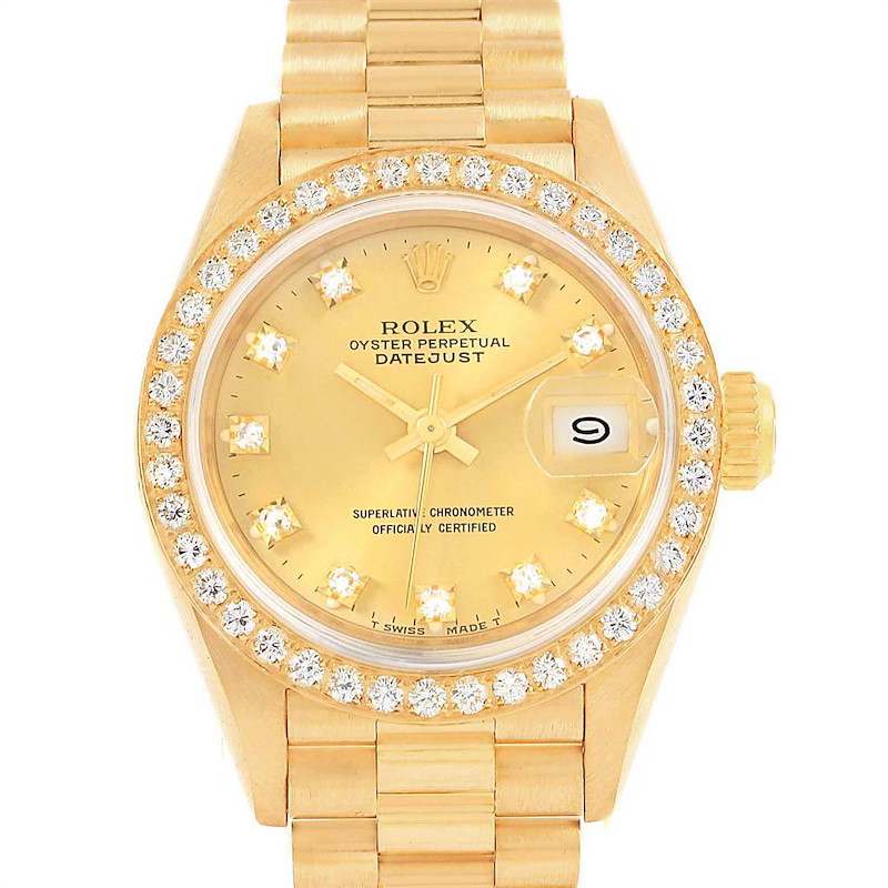 Rolex President Datejust 26 Yellow Gold Diamond Ladies Watch 69138 Box Papers SwissWatchExpo