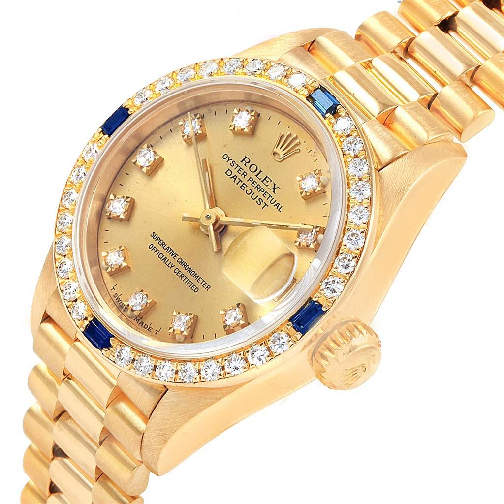 Rolex President Datejust Yellow Gold Diamond Sapphire Ladies Watch 69178 Swisswatchexpo 