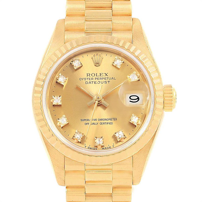 Rolex President Datejust Diamond Dial Yellow Gold Ladies Watch 69178 SwissWatchExpo