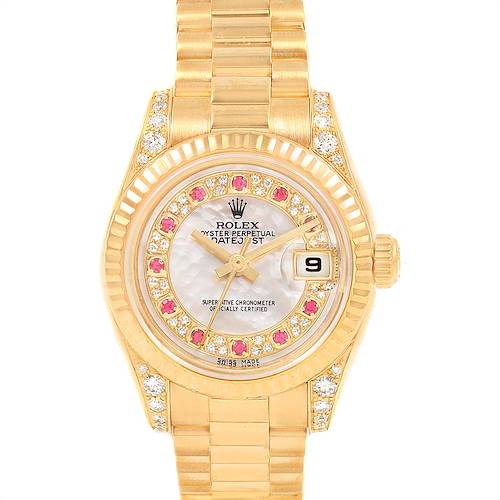 Photo of Rolex President Yellow Gold Myriad Diamond Ruby Dial Ladies Watch 179238
