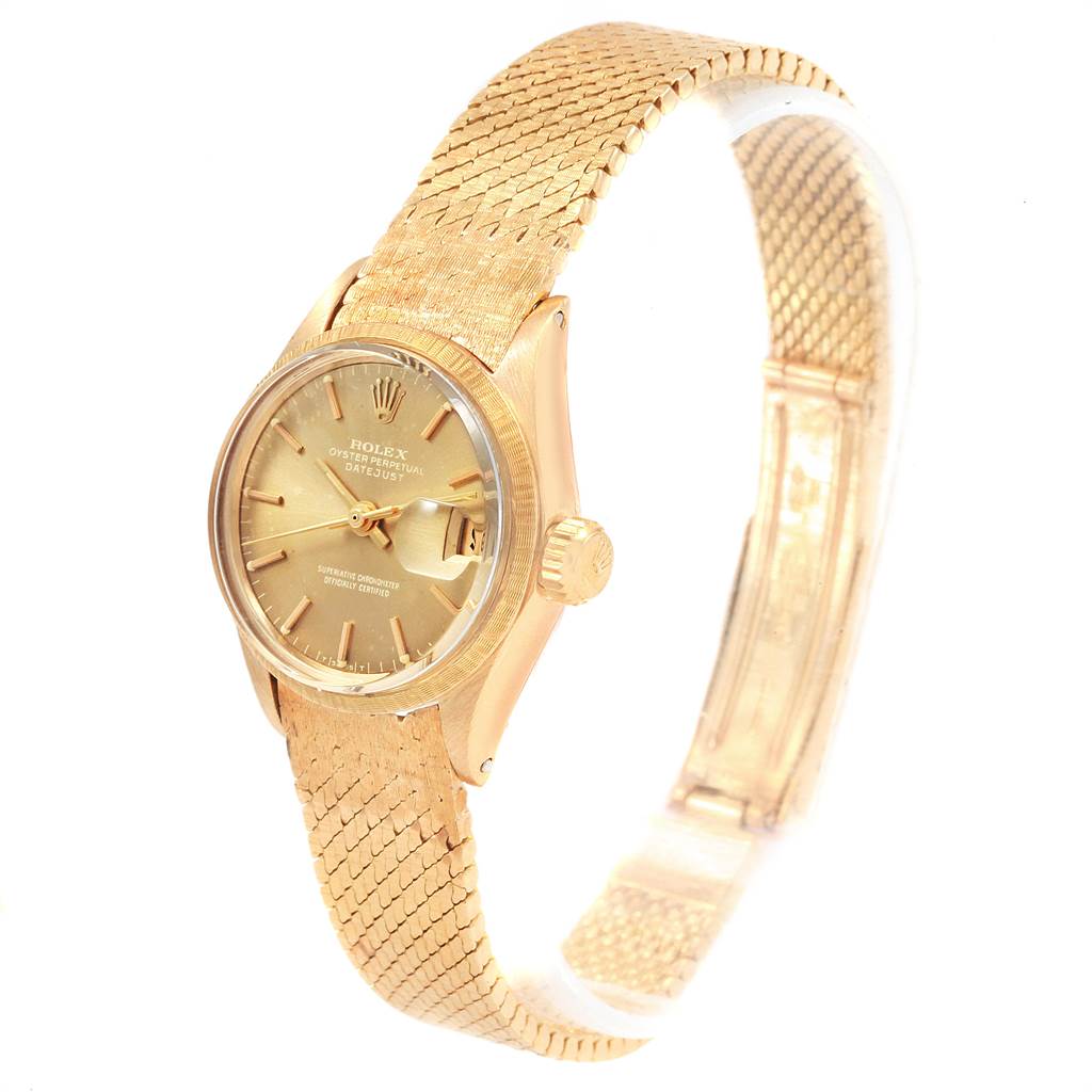 The Rolex President 6703 Women's Yellow Gold Champagne Dial 6703 Women's Yellow Gold Champagne Dial model watch is shown at an angled view highlighting its dial, bezel, crown, and bracelet.