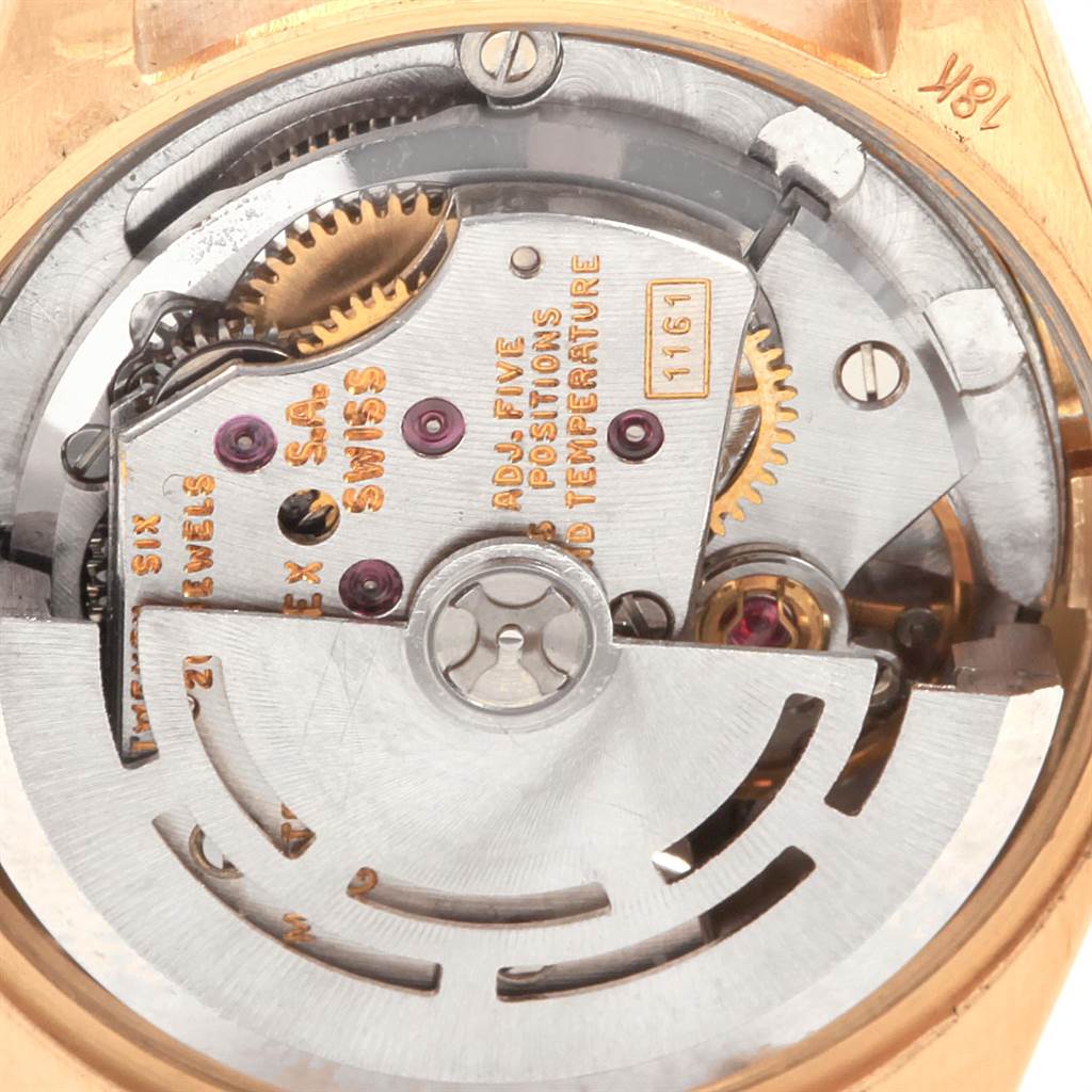 This image shows the internal movement mechanism of a Rolex President 6703 Women's Yellow Gold Champagne Dial 6703 Women's Yellow Gold Champagne Dial model watch from a top-down angle.