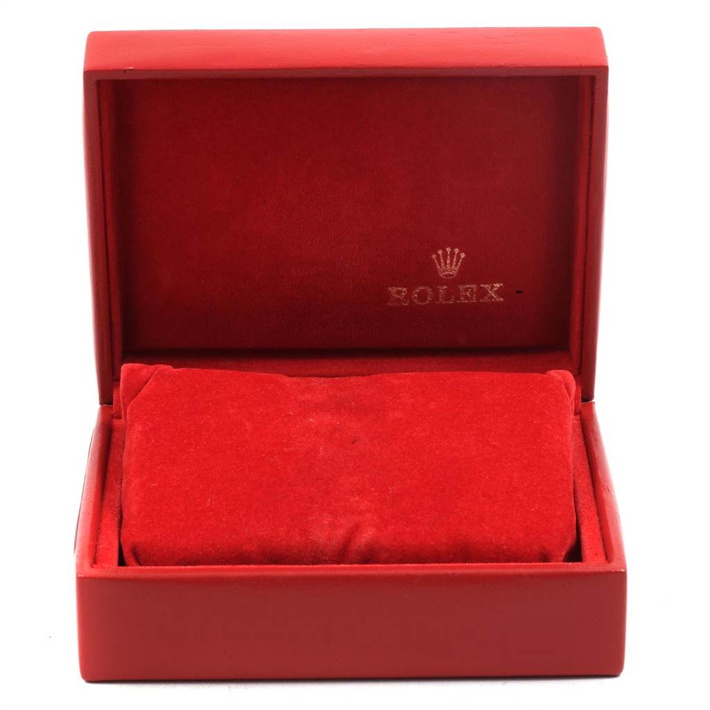 The image shows an empty red presentation box for a Rolex President 6703 Women's Yellow Gold Champagne Dial 6703 Women's Yellow Gold Champagne Dial model watch.