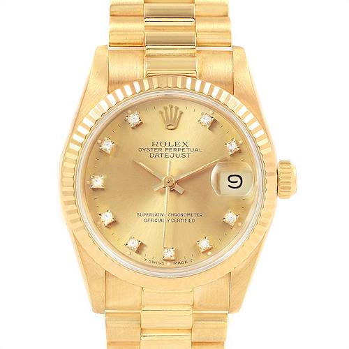 Photo of Rolex President Datejust 31 Midsize 18K Gold Diamond Watch 68278