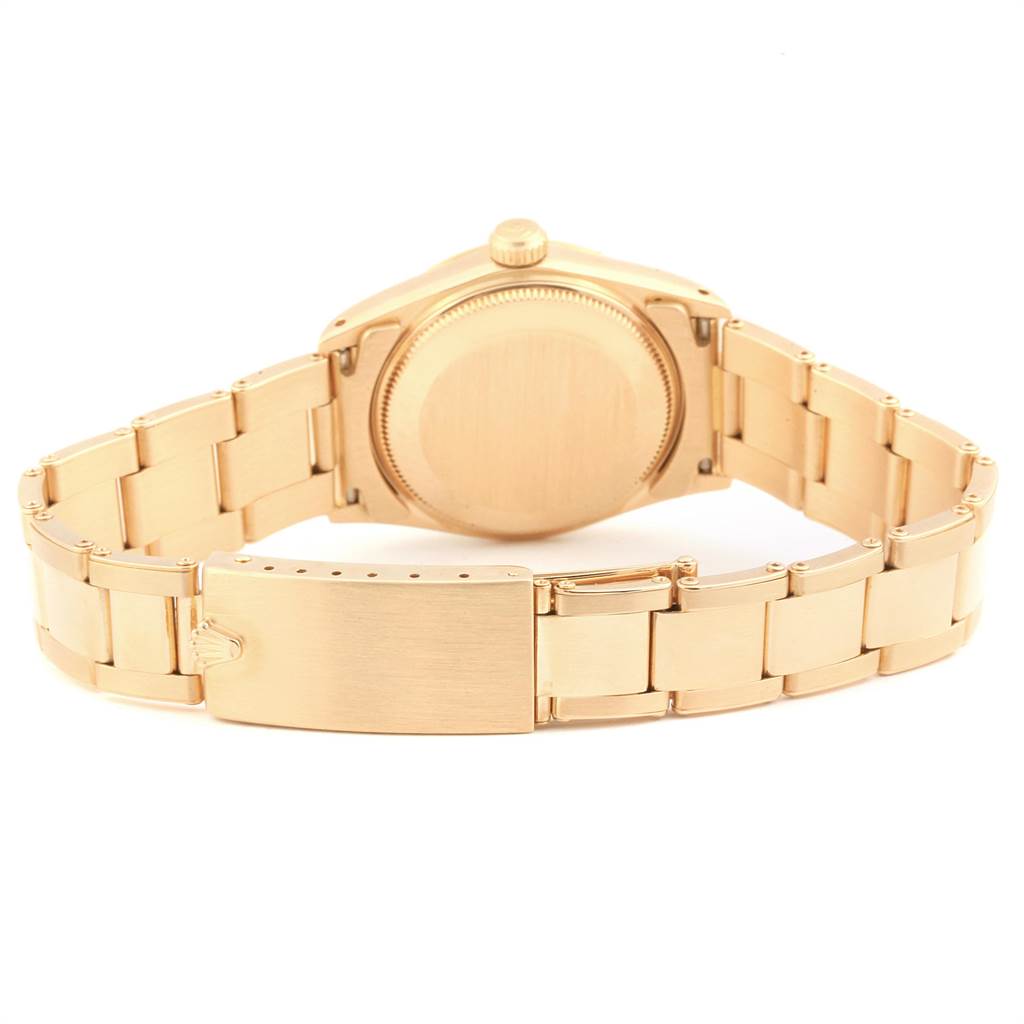 This image shows the back view and bracelet of a Rolex President 6827 Women
s Yellow Gold Champagne Dial 6827 Women
s Yellow Gold Champagne Dial model watch.