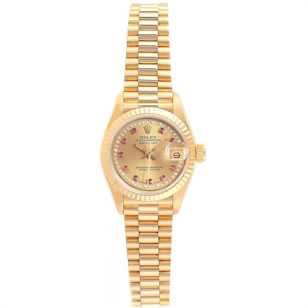 The image shows a frontal view of the Rolex President 69178 Women's Yellow Gold Champagne Dial 69178 Women's Yellow Gold Champagne Dial model watch, displaying its face, bezel, and bracelet.
