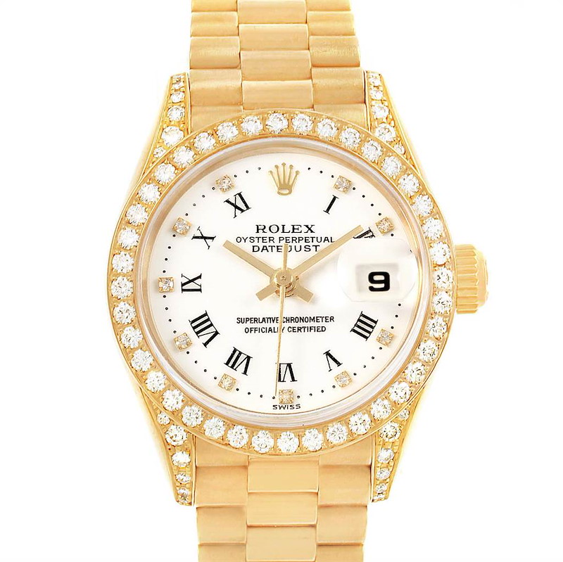 Rolex President Crown Collection Yellow Gold Diamond Ladies Watch 69158 Box Papers SwissWatchExpo