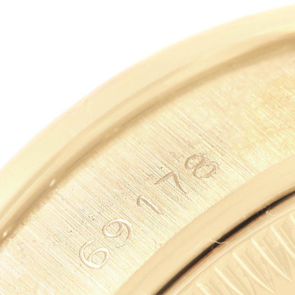 This close-up image shows the model number (69178) on the case back of a Rolex President 69178 Women
s Yellow Gold Champagne Dial 69178 Women
s Yellow Gold Champagne Dial watch.