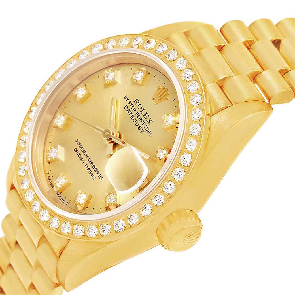 Rolex President Datejust Diamond Dial Bezel 18K Yellow Gold Watch 69178 ...