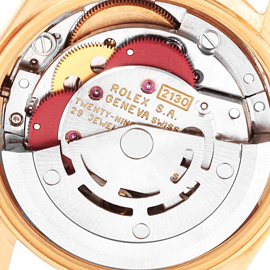 This image shows the inner mechanism and movement parts of a Rolex President 67198 Women
s Yellow Gold Champagne Dial 67198 Women
s Yellow Gold Champagne Dial model watch.
