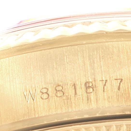 This image shows a close-up of the model number "W881677" engraved on the side of a Rolex President 67198 Women
s Yellow Gold Champagne Dial 67198 Women
s Yellow Gold Champagne Dial watch.