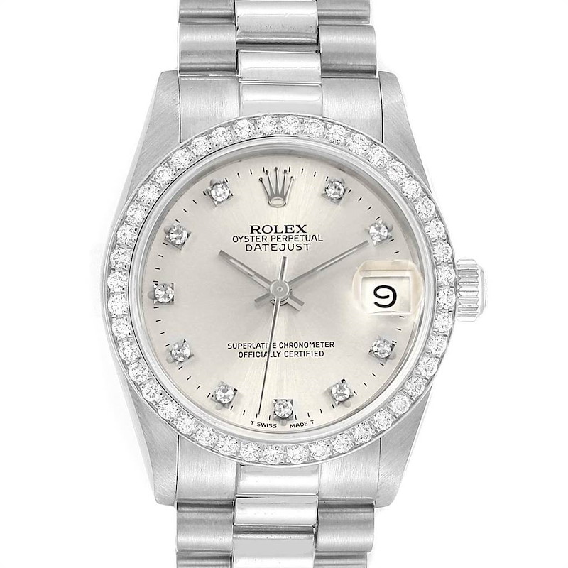 Rolex President Datejust Midsize Platinum Diamond Ladies Watch 68286 SwissWatchExpo