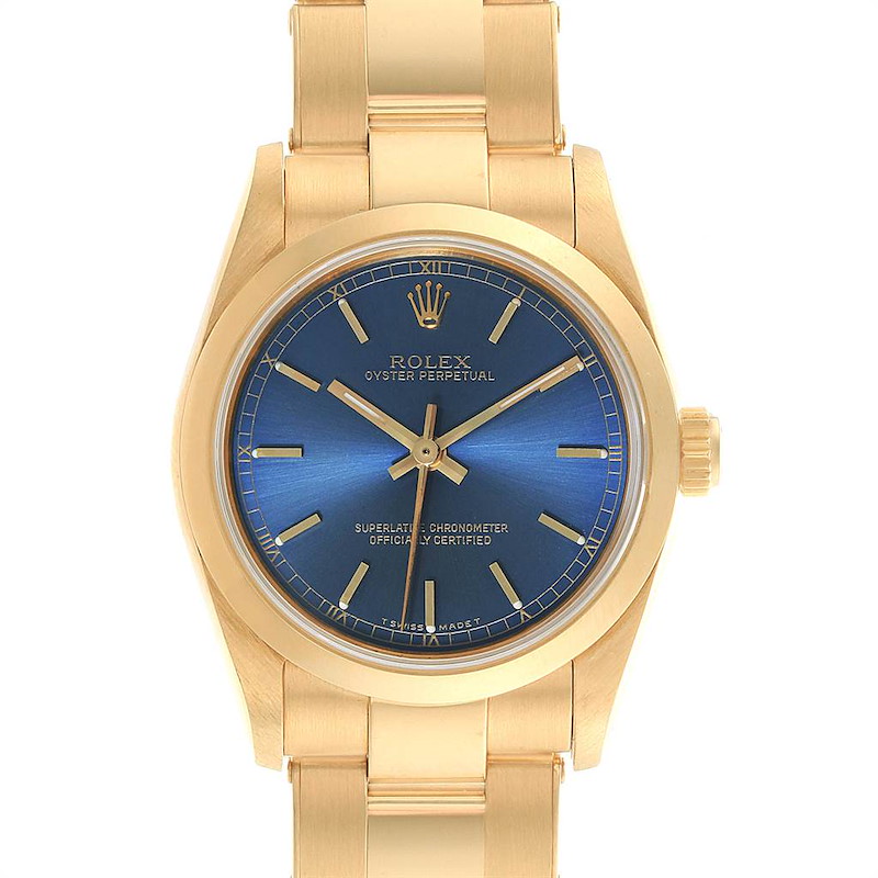 Rolex Midsize President 31 Yellow Gold Blue Dial Ladies Watch 67488 SwissWatchExpo