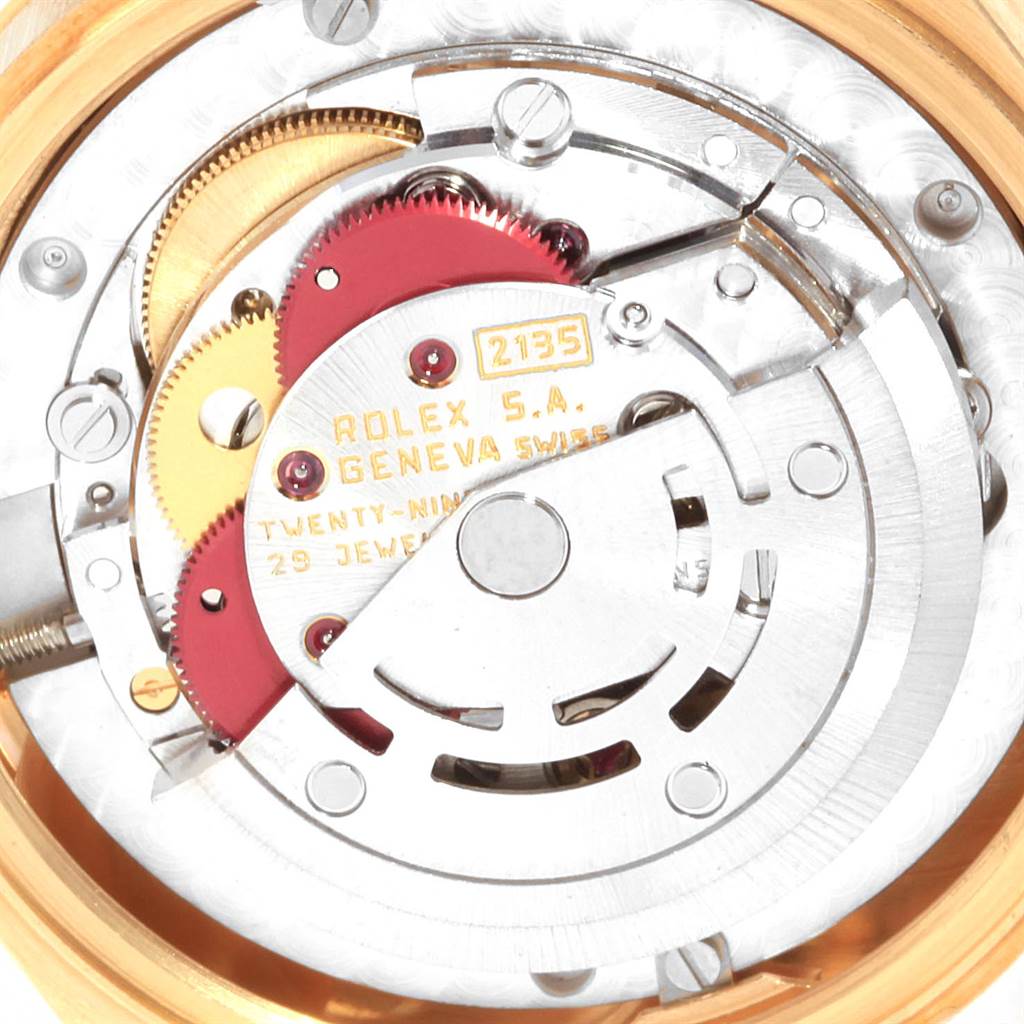 This image shows the back view of the movement mechanism of a Rolex President 68278 Women's Yellow Gold Blue Dial 68278 Women's Yellow Gold Blue Dial model.
