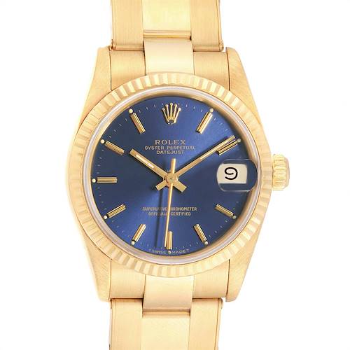 Photo of Rolex President Datejust Midsize Blue Dial Yellow Gold Ladies Watch 68278