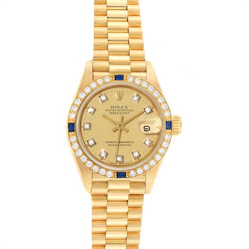 Photo of Rolex President Datejust Yellow Gold Diamond Sapphire Ladies Watch 69088