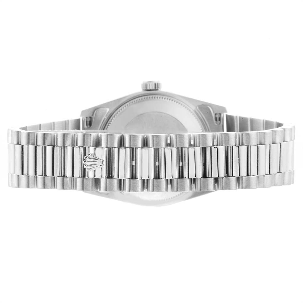 The image shows the back view of a Rolex President 68279 Women's White Gold Black Dial 68279 Women's White Gold Black Dial model watch, focusing on the bracelet and clasp.
