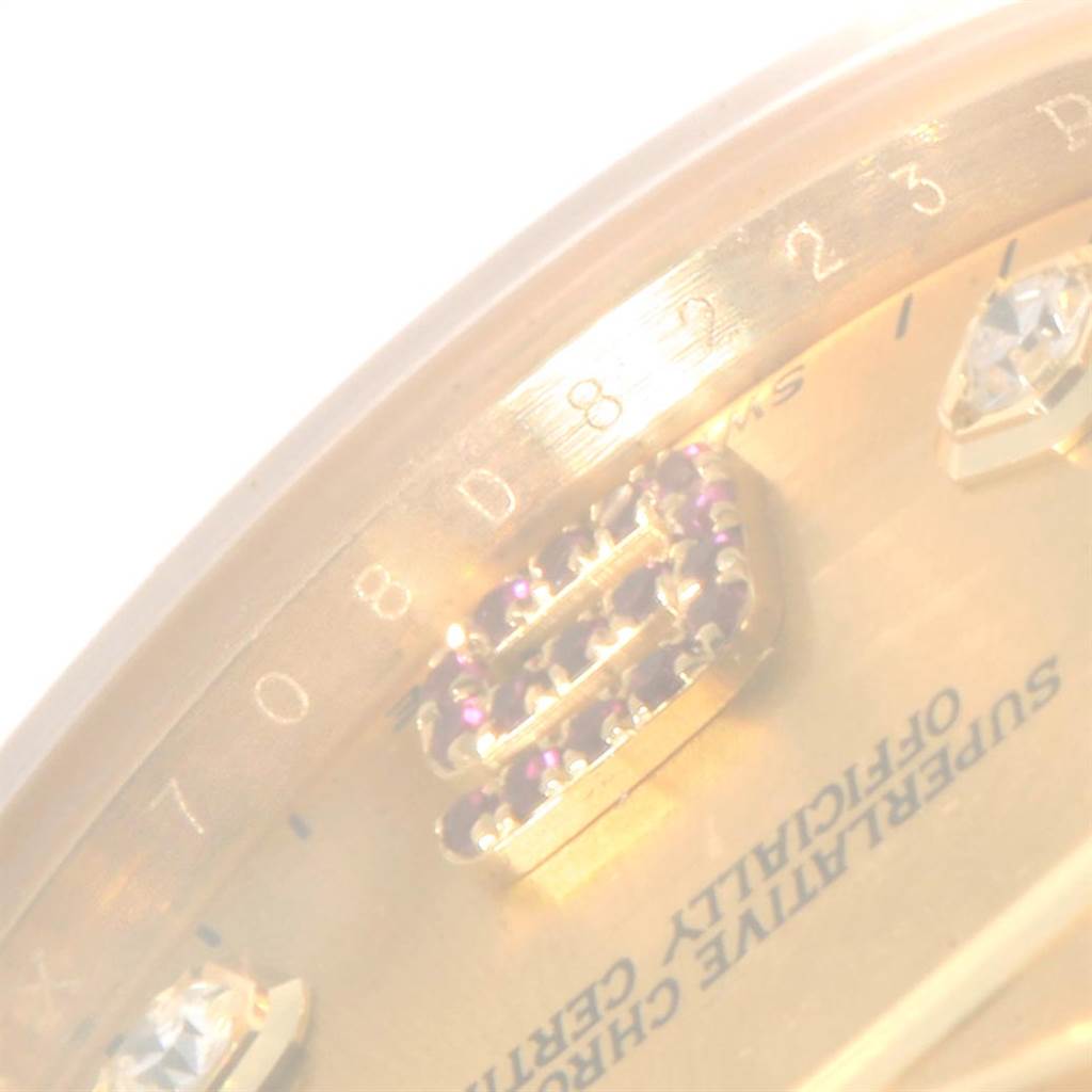 The image shows a close-up of the dial and date section of a Rolex President 178288 Women
s Yellow Gold Champagne Dial 178288 Women
s Yellow Gold Champagne Dial model watch.