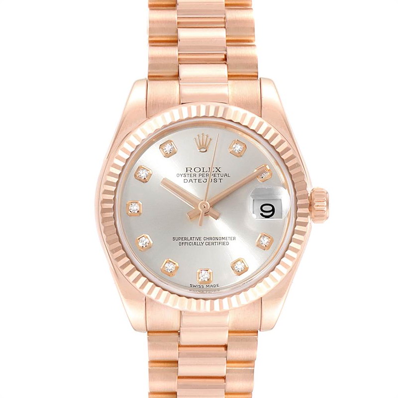 Rolex President Datejust Midsize 31 Rose Gold Diamond Ladies Watch 178275 SwissWatchExpo