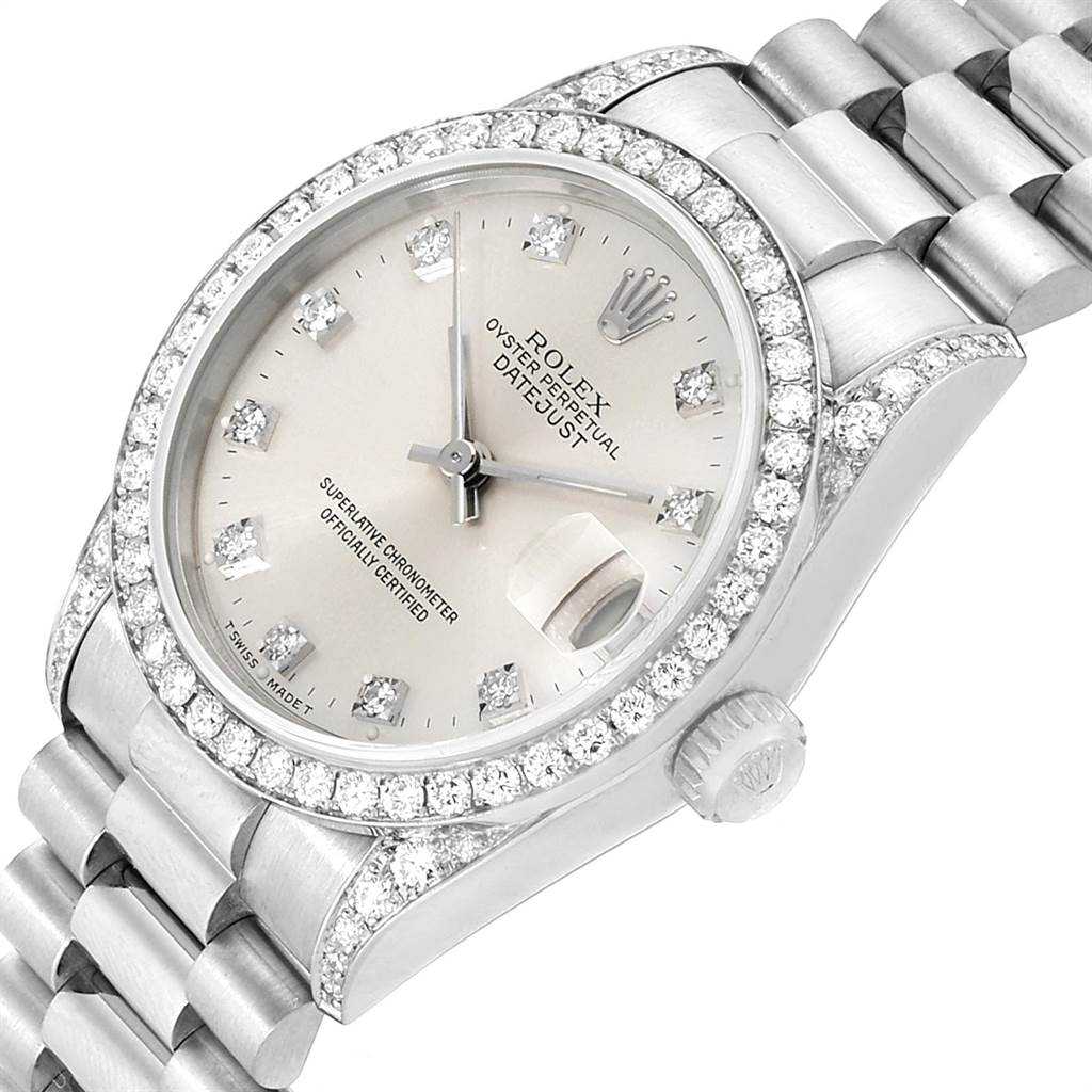 Rolex President Datejust Midsize White Gold Diamond Lugs Watch 68159 ...