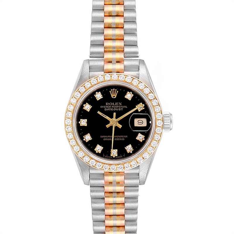 Rolex President Tridor White Yellow Rose Gold Diamond Ladies Watch 69179 SwissWatchExpo