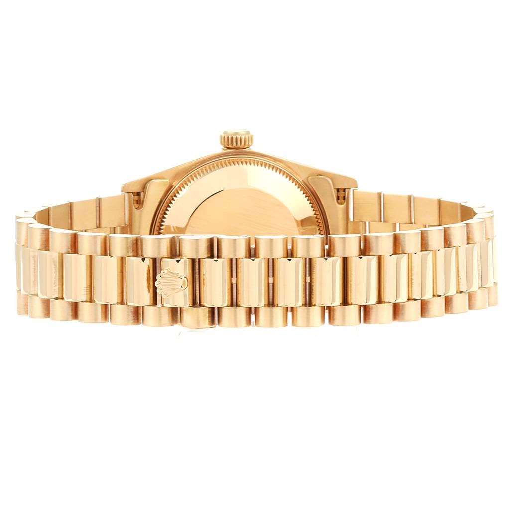 The image shows the back and bracelet of a Rolex President 78278 Women
s Yellow Gold White Dial 78278 Women
s Yellow Gold White Dial model watch, highlighting the case and clasp.