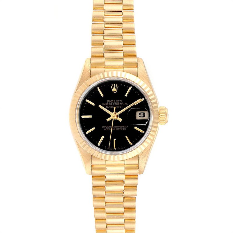 Rolex President Datejust Black Dial Yellow Gold Ladies Watch 69178 SwissWatchExpo