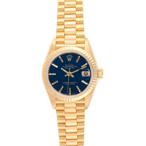 Photo of Rolex President Datejust 26 Yellow Gold Blue Dial Ladies Watch 69178