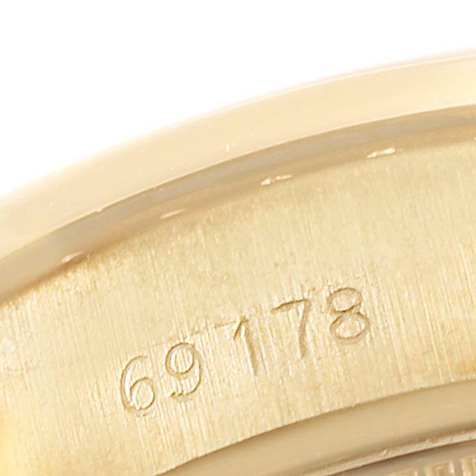 This image shows a close-up of the model number "69178" engraved on the case of a Rolex President 69178 Women's Yellow Gold Champagne Dial 69178 Women's Yellow Gold Champagne Dial watch.