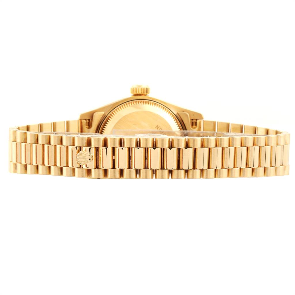 The image shows the back case and bracelet of a Rolex President 69178 Women's Yellow Gold Champagne Dial 69178 Women's Yellow Gold Champagne Dial model watch, taken from the rear angle.