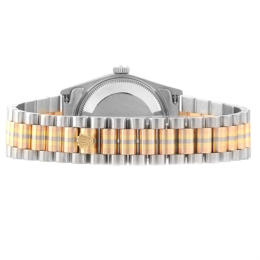 The image shows the back view of a Rolex President 68149 Women's White Gold Beige Dial 68149 Women's White Gold Beige Dial watch, highlighting its metal bracelet and clasp.