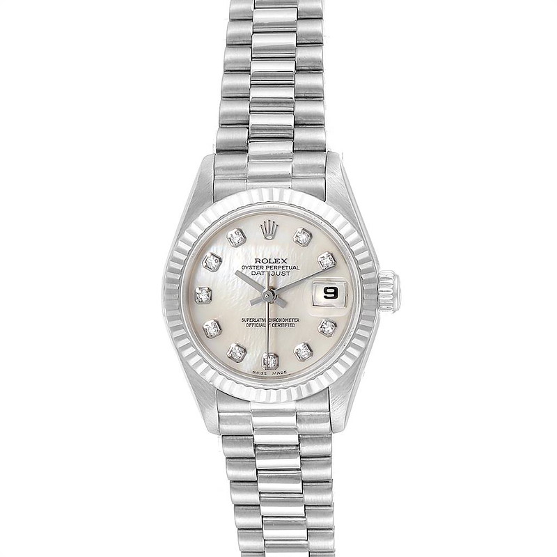 Rolex President Datejust 26 White Gold MOP Diamond Ladies Watch 69179 SwissWatchExpo