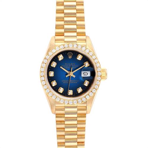 Photo of Rolex President Yellow Gold Blue Vignette Diamond Ladies Watch 69138