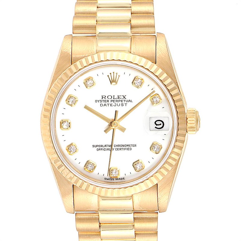 Rolex President Datejust Midsize Yellow Gold Diamond Ladies Watch 68278 SwissWatchExpo