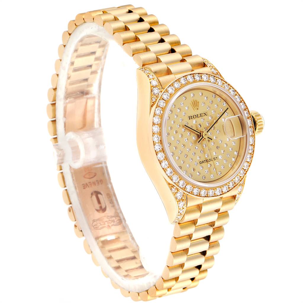 Rolex President Datejust Yellow Gold Pave Diamond Ladies Watch 69038 ...