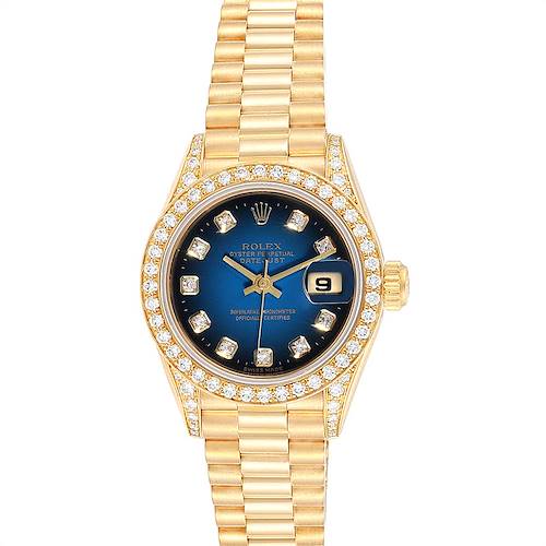 Photo of Rolex President Yellow Gold Blue Vignette Diamond Ladies Watch 69158