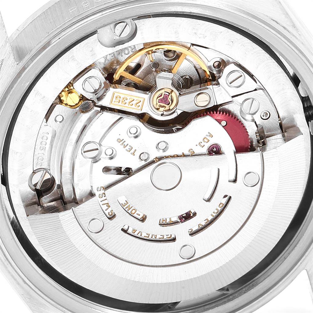 The image shows an overhead view of the intricate internal mechanism of a Rolex President 78246 Women's Platinum Silver Dial 78246 Women's Platinum Silver Dial watch.