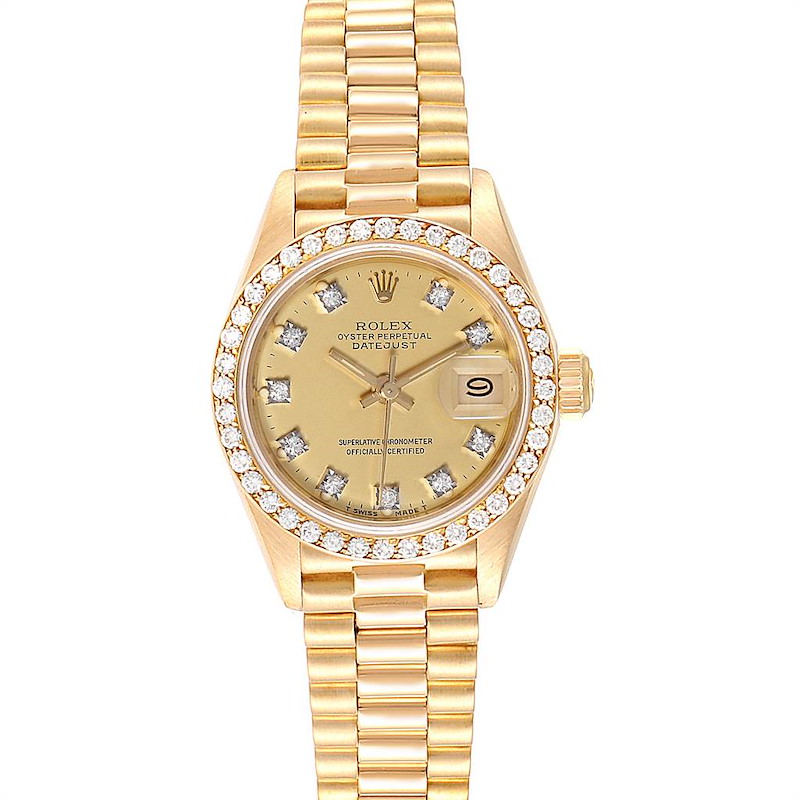 Rolex President Datejust Yellow Gold Diamond Ladies Watch 69138 Box Papers SwissWatchExpo