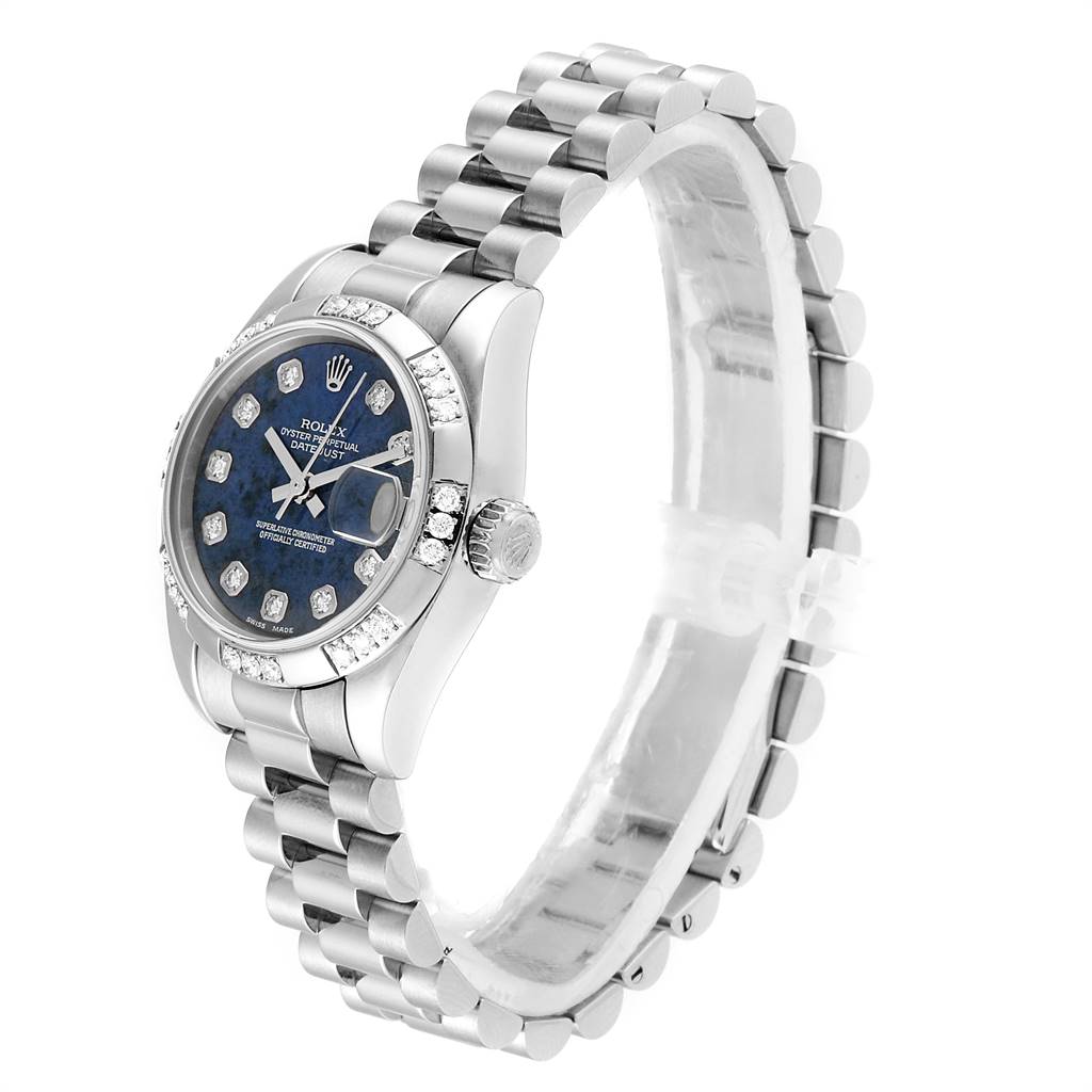 Rolex President White Gold Sodalite Diamond Ladies Watch 179369 Box ...