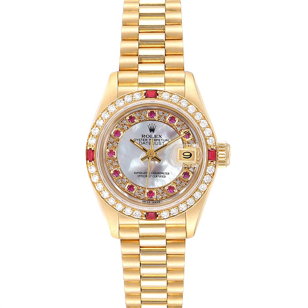 Rolex President Yellow Gold Myriad Diamonds Rubies Ladies Watch 69068 ...