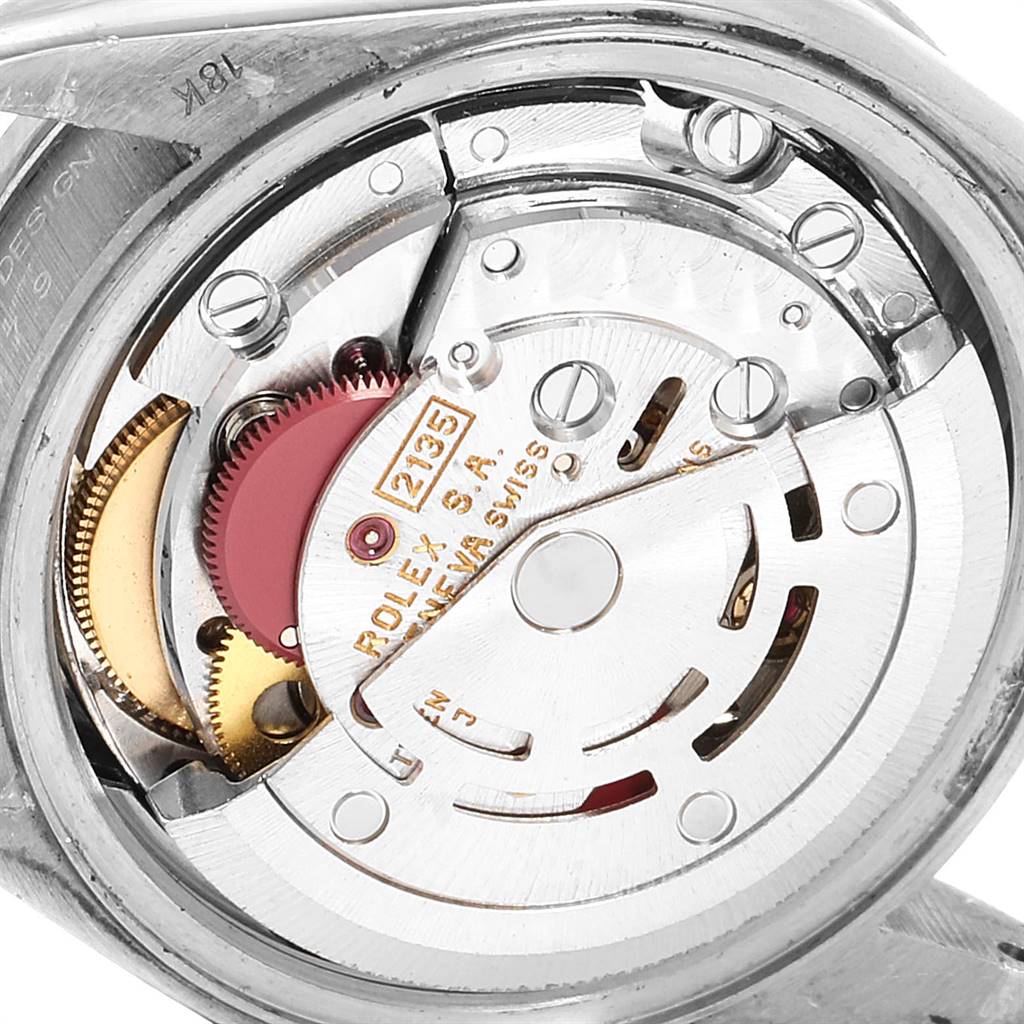 This image shows a close-up view of the movement mechanism inside the Rolex President 69179 Women's White Gold Silver Dial 69179 Women's White Gold Silver Dial model watch.