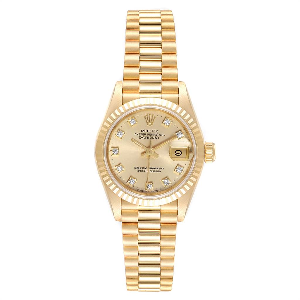 Rolex President Datejust Yellow Gold Diamond Ladies Watch 69178 ...