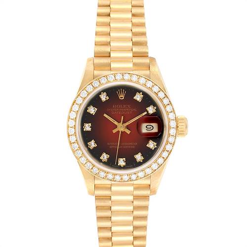 Photo of Rolex President Yellow Gold Red Vignette Diamond Ladies Watch 69138