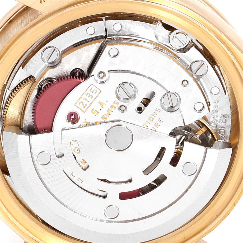 The image shows a close-up view of the movement inside a Rolex President 69068 Women's Yellow Gold Champagne Dial 69068 Women's Yellow Gold Champagne Dial model watch.