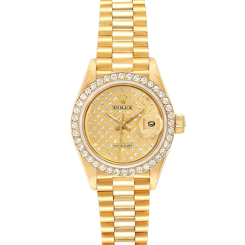 Rolex President Datejust Yellow Gold Pave Diamond Ladies Watch 69138 SwissWatchExpo