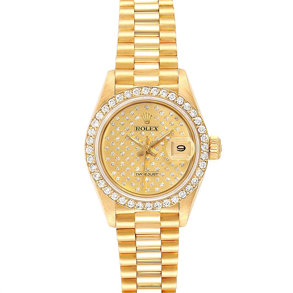 Rolex President Datejust Yellow Gold Pave Diamond Ladies Watch 69138 ...