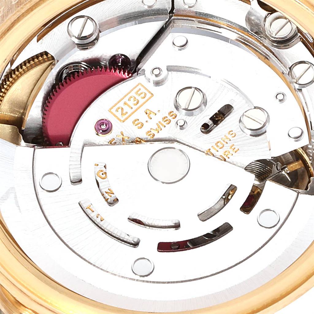 This image shows the internal movement mechanism of a Rolex President 69178 Women's Yellow Gold White Dial 69178 Women's Yellow Gold White Dial model watch from a close-up angle.